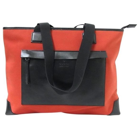 Gucci Red And Black Color Block Leather and Canvas Tote - Picture 1 of 12